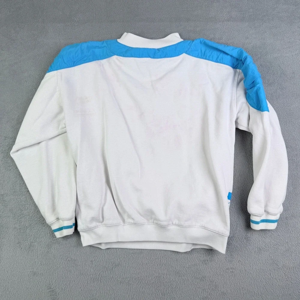 Winning Ways Vintage 80s 90s Quarter Zip Sweatshirt White Blue Neon Medium